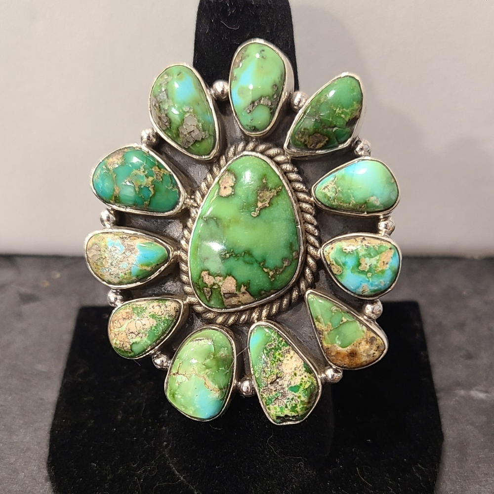 Sterling Silver Sonoran Gold Turquoise Adjustable Statement Ring